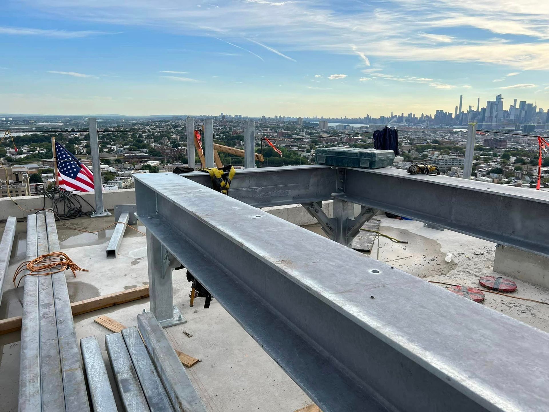 A view of the city from the top of a building under construction
