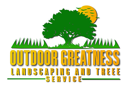 Outdoor Greatness Landscaping and Tree Service logo with green tree, grass, and sun