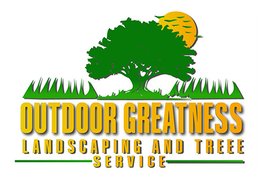 Outdoor Greatness Landscaping and Tree Service logo with green tree, grass, and sun