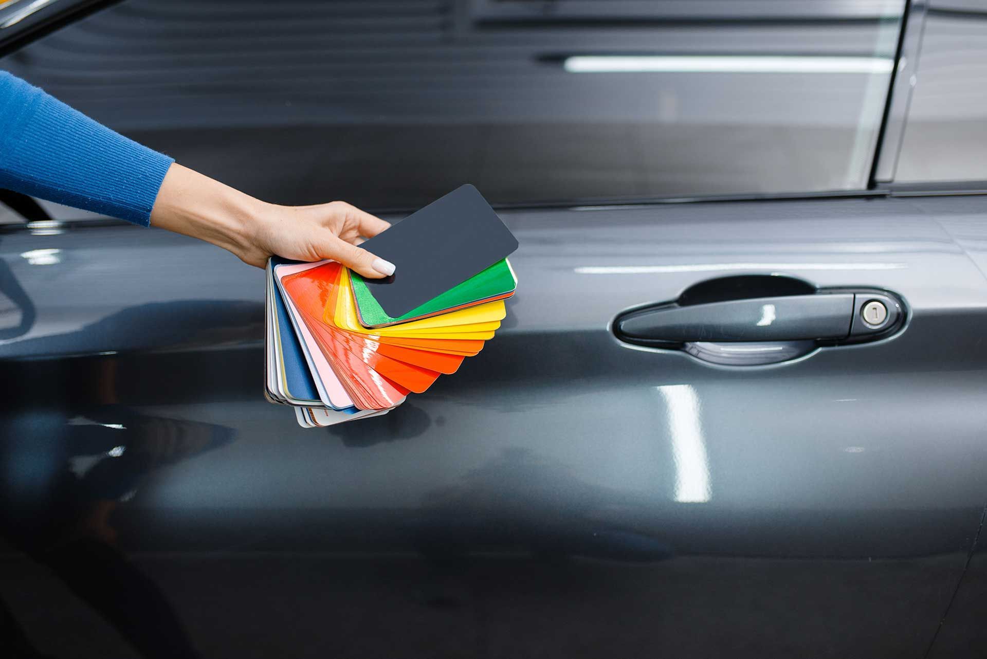 Hand with foil or film color palette