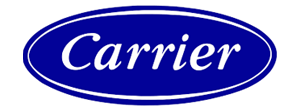 Carrier logo in white lettering inside a blue oval.