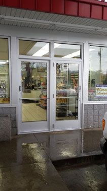 A store with a glass door.