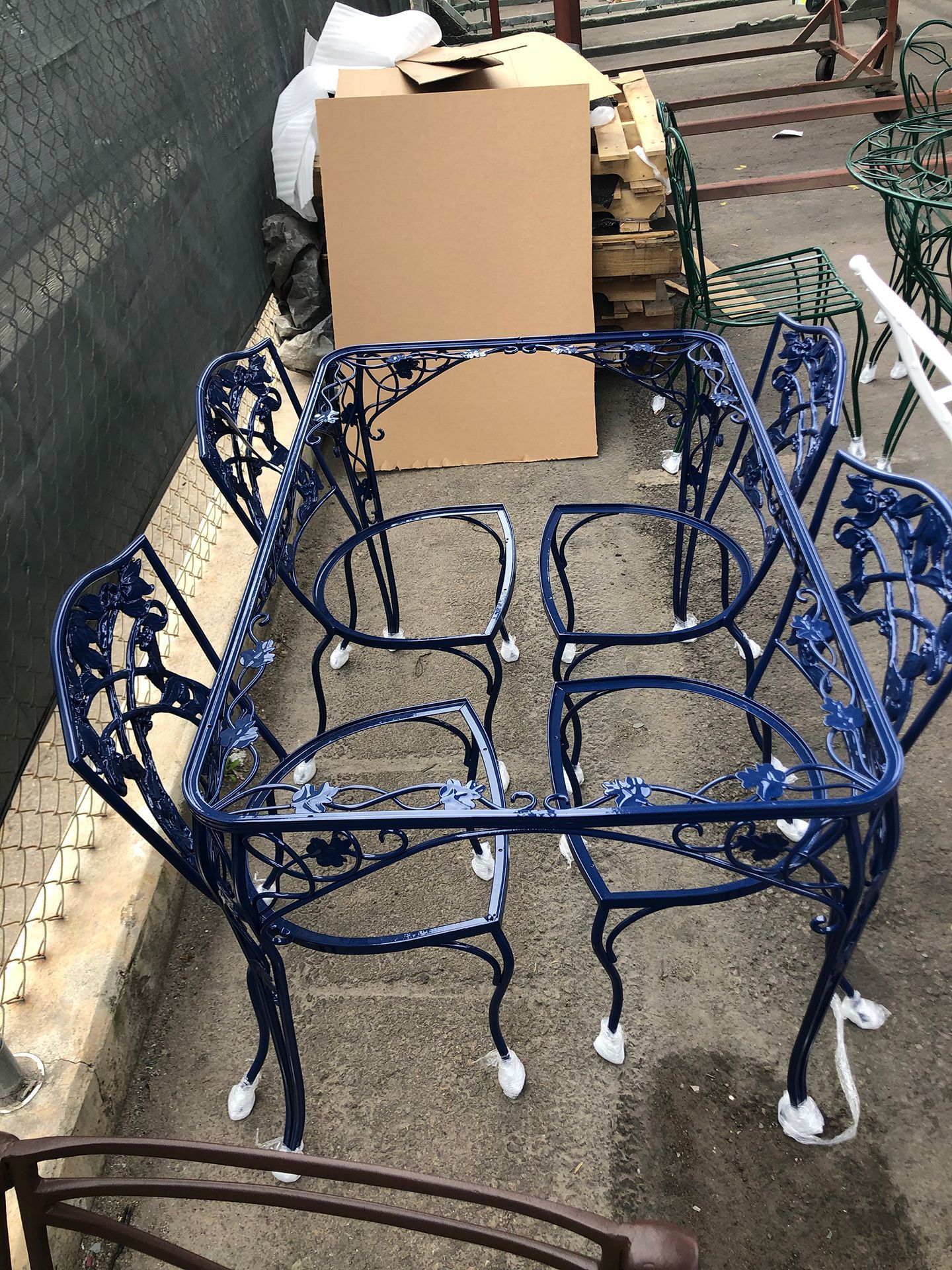 blue chairs powder coat