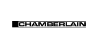 A black and white logo for chamberlain on a white background.