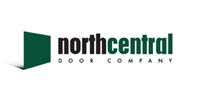A logo for northcentral door company with a green door in the middle.