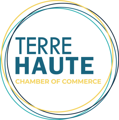Terre Haute Chamber of Commerce logo with blue and yellow concentric circles around text.