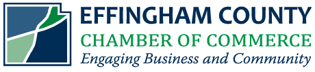 Logo for Effingham County Chamber of Commerce. Blue and green abstract design, navy and green text.