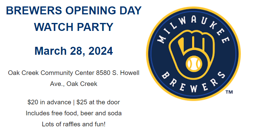 a poster for the brewers opening day watch party on march 28 2024