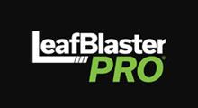 LeafBlaster PRO logo in white and bright green on a black background