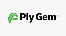 Ply Gem logo with green icon and black wordmark on white background