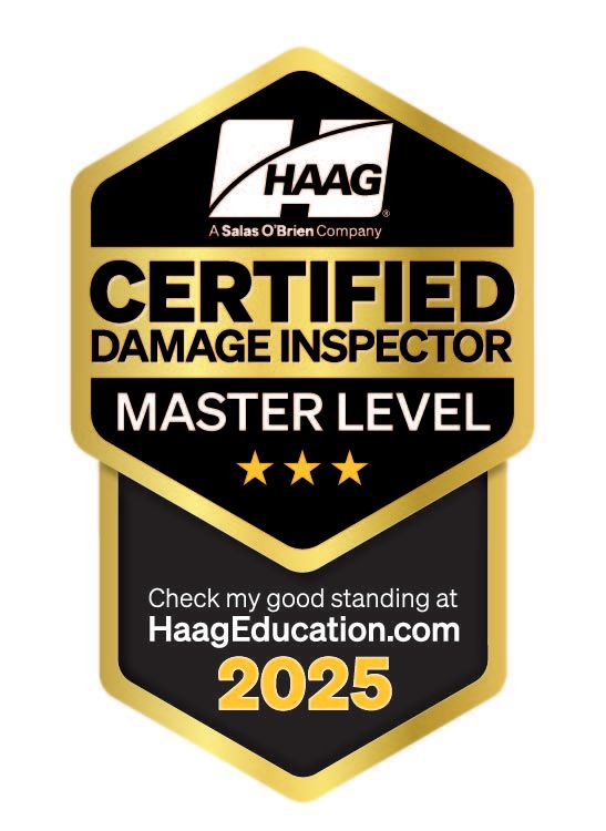 Haag Certified Damage Inspector Master Level badge, valid until 2025.