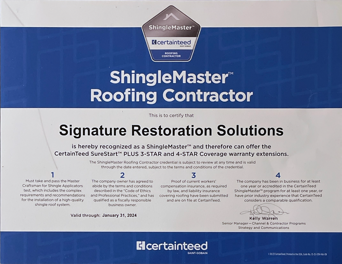 ShingleMaster Certificate