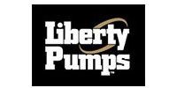 Liberty Pumps logo on a black background. White text with a gold curved accent.