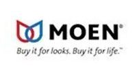 Moen logo with a red and blue water droplet design and the words