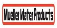 Logo of Mueller Water Products, black text in a white box with a red border.