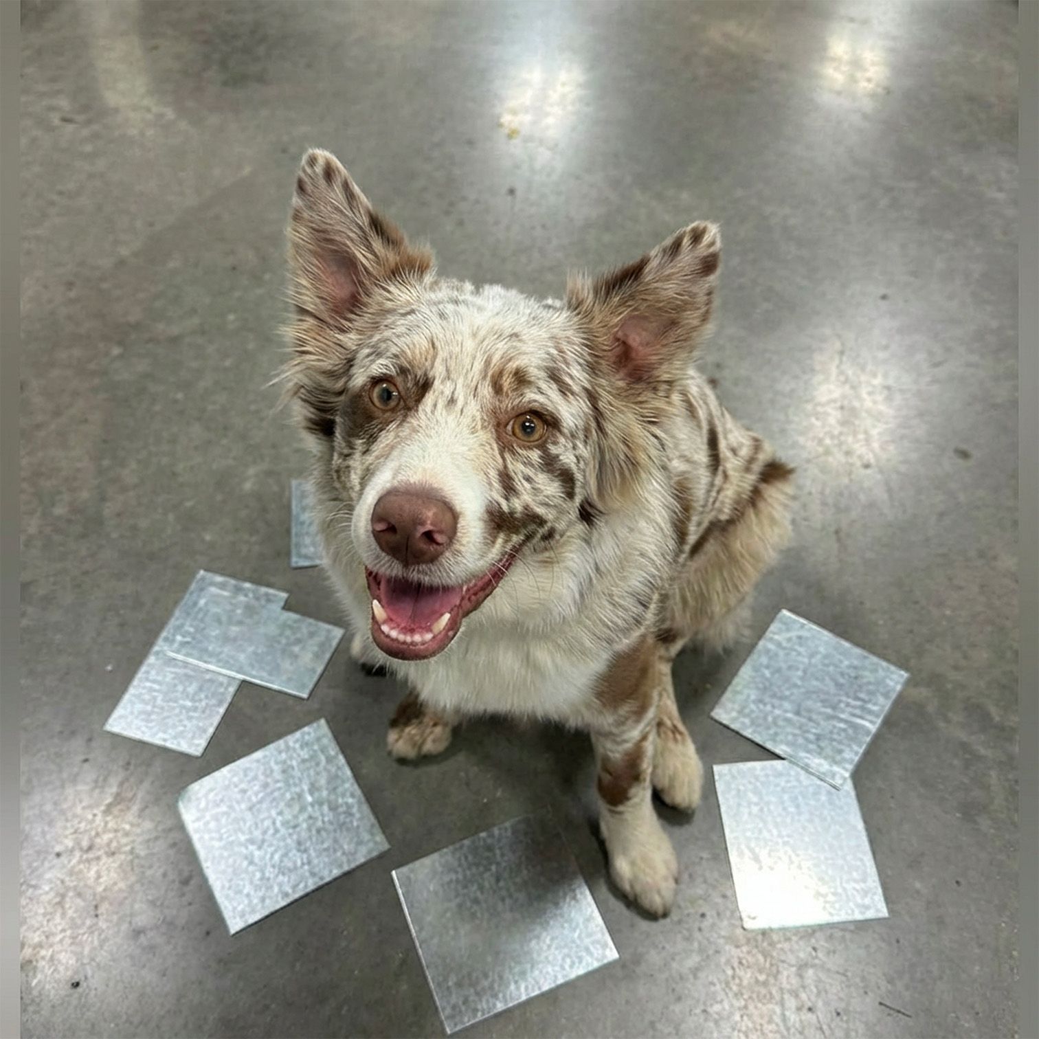 A man wearing a kaufman roofing hat sits in front of a laptop