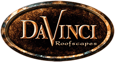 A logo for davinci roofscapes is shown on a white background