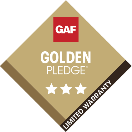 A logo for gaf golden pledge limited warranty