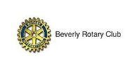 Beverly Rotary Club logo with gold gear emblem and black text on a white background