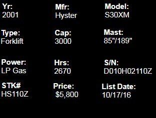 Hyster Forklift Model Details