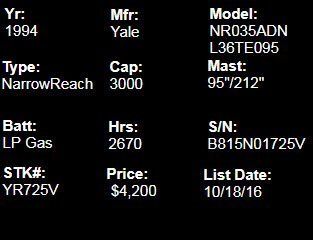 Yale Forklift Model Details