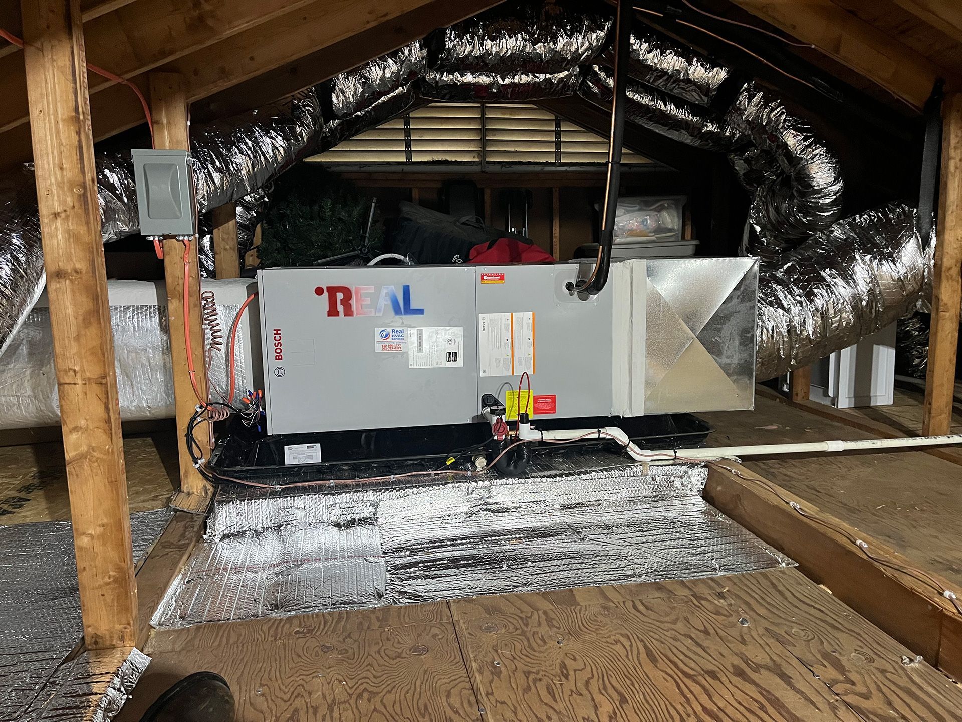 Real HVAC Bosch horizontal air handler ducted heat pump system residential.