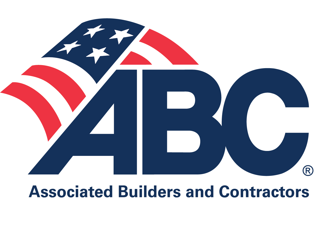 ABC Associated Builders and Contractors logo with red, white, and blue American flag stars and stripes