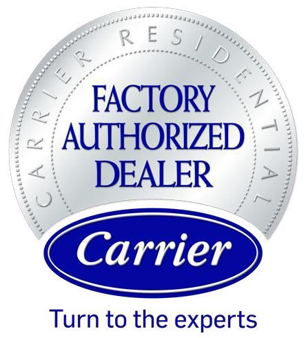 Carrier Factory Authorized Dealer logo with “Turn to the experts” tagline