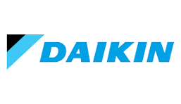 Daikin logo in blue and black on a white background