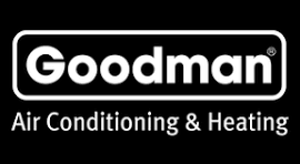 Goodman logo with “Air Conditioning & Heating” in white on a black background