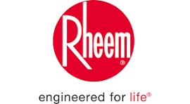 Rheem logo in a red circle with the tagline “engineered for life”
