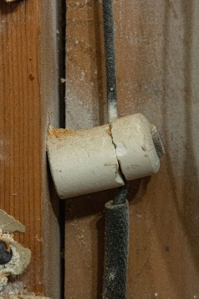 Knob and tube wiring on a wall