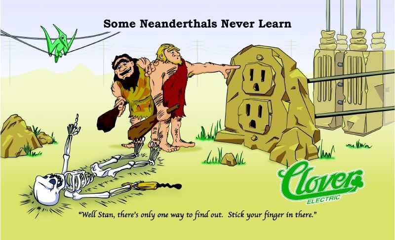 Cloves ad cartoon: Neanderthals beside a modern wall, with a giant clove and the slogan “Some Neanderthals Never Learn.”