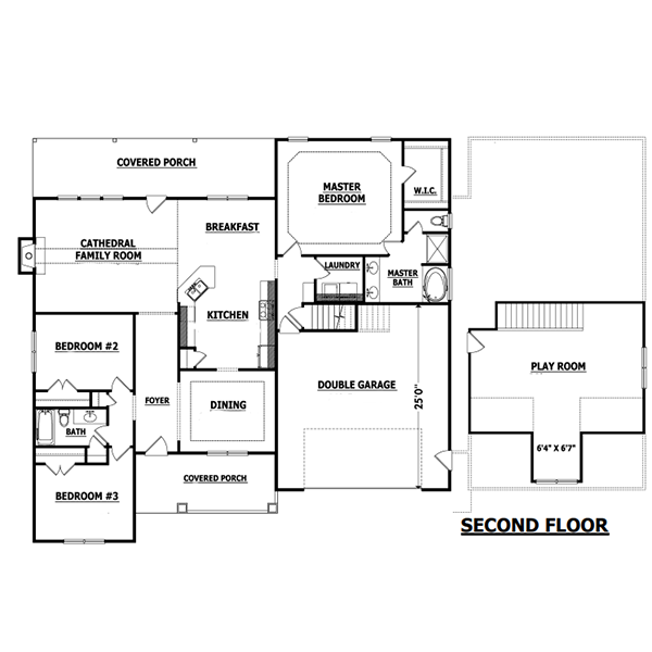 A black and white floor plan of a house with a second floor.