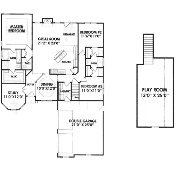 A black and white floor plan of a house with a play room