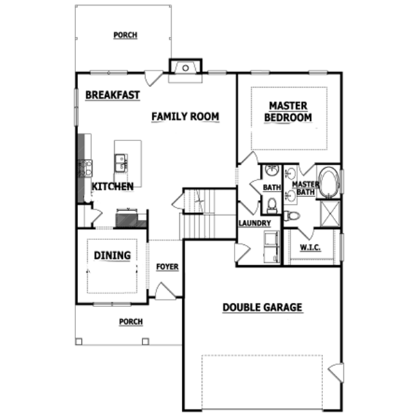 A black and white floor plan of a house with a double garage
