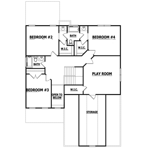 A floor plan of a house with bedrooms and a play room