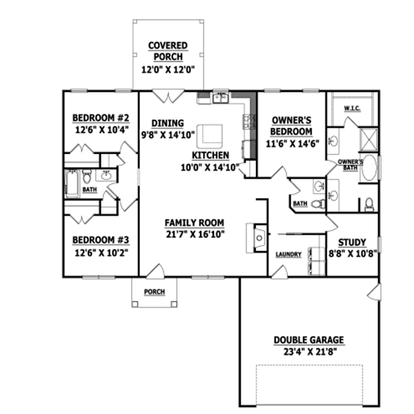 A floor plan of a house with a covered porch