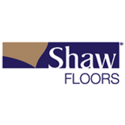 Shaw Floors logo in white and blue with tan accent.