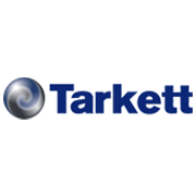 Tarkett logo in blue with a silver circular emblem.